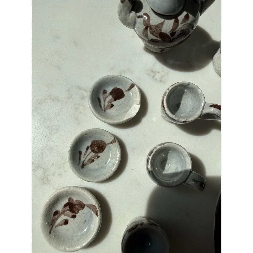 Vintage Pottery Miniature Tea Set Handpainted